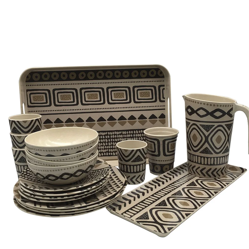 
high quality BPA free hard plastic reusable custom print 10 inch round bamboo fiber melamine dinner plate 