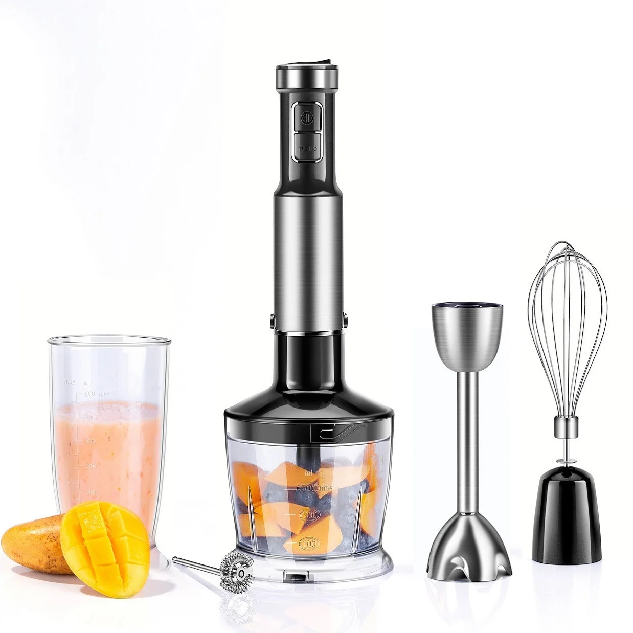 Wholesale high speed 5 in 1 immersion stick blender Stainless steel customized blender set  for baby food