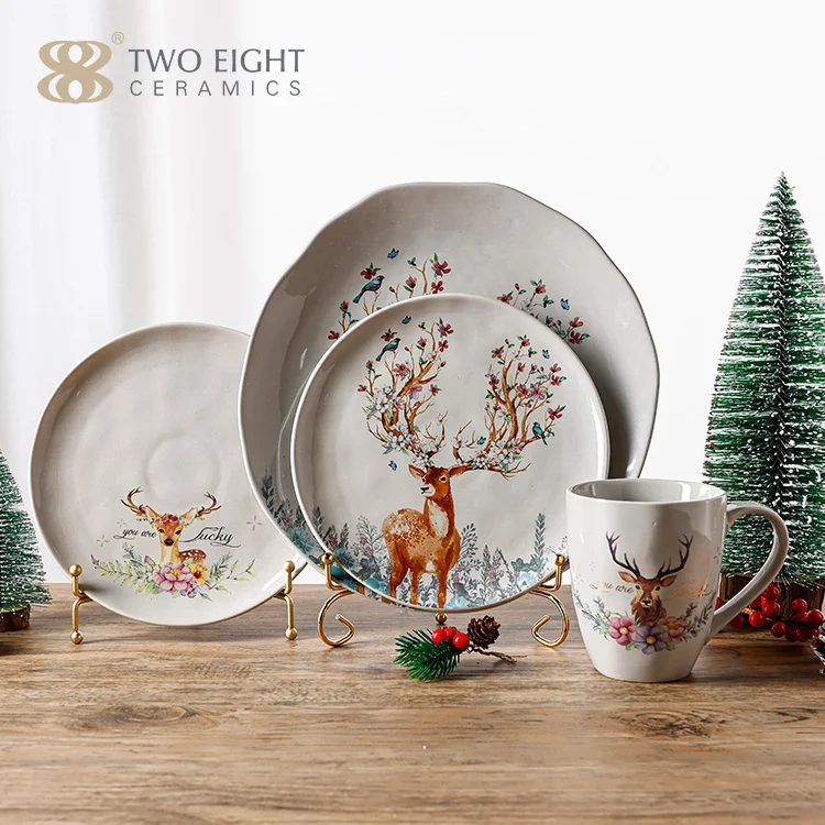 Best-selling Party Christmas Ceramic Plates porcelain coffee mugs Tableware Crockery Dinner sets dinnerware