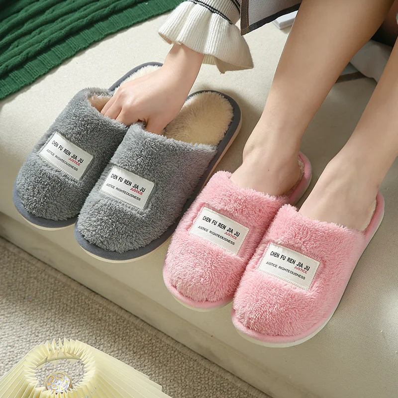 Cotton slippers for women in winter, indoor with warm and cute haircuts, plush couple, thick soled, non slip cotton shoes