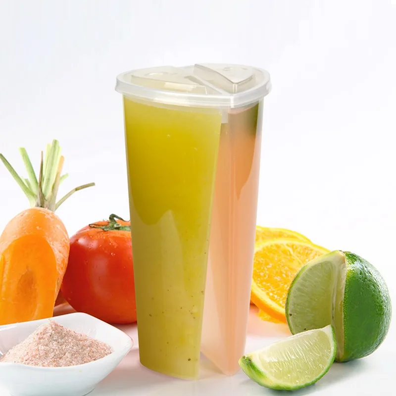 Пластиковая сплит-чашка для Boba двухкамерная двойная чашка в форме сердца с