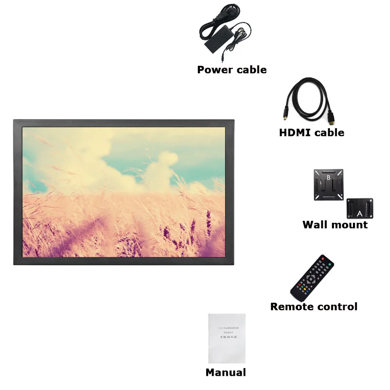 Wall mount lcd screen monitor metal case 15.6 inch led monitor with VGA AV BNC USB HD MI input