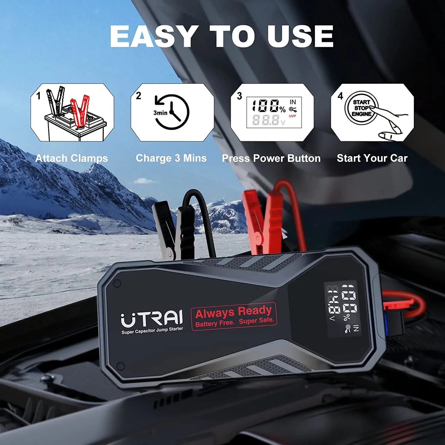 Utrai Super Capacitor Car Jump Starter Working Under -40 Degrees Auto Battery Booster with 1000A Peak Current Utrai Brand