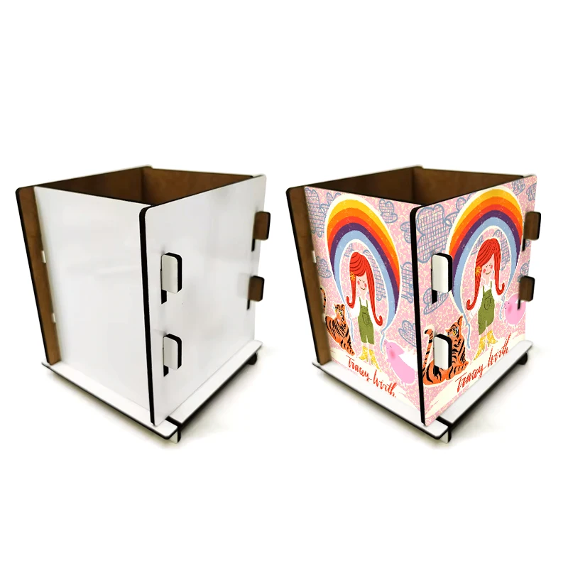 Personalized DIY Logo Wooden MDF Pencil Holder Box Sublimation Blank MDF Pen Holder