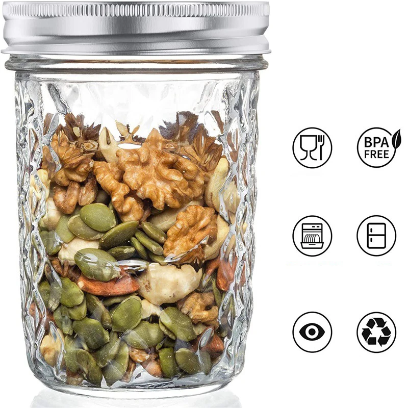 Mason Jar 16 oz 6-Pack Airtight Container for Pickling Canning Quilted Wide Mouth Glass Jars with Lid & Seal Bands
