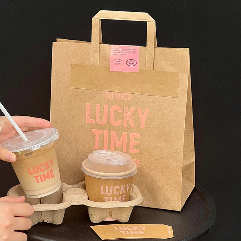 Paper Bag With Custom Logo Eco Friendly Brown Fast Food Take Away Kraft Paper Bag, Food Packaging Kraft Brown Paper Bag