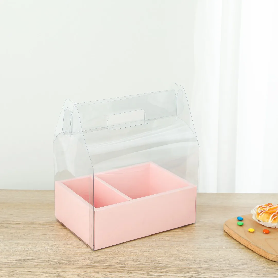 Exquisite Flower Cake Box Floding Transparent Christmas Anniversary Empty Gift Dessert Paper Packaging Box  With Handle