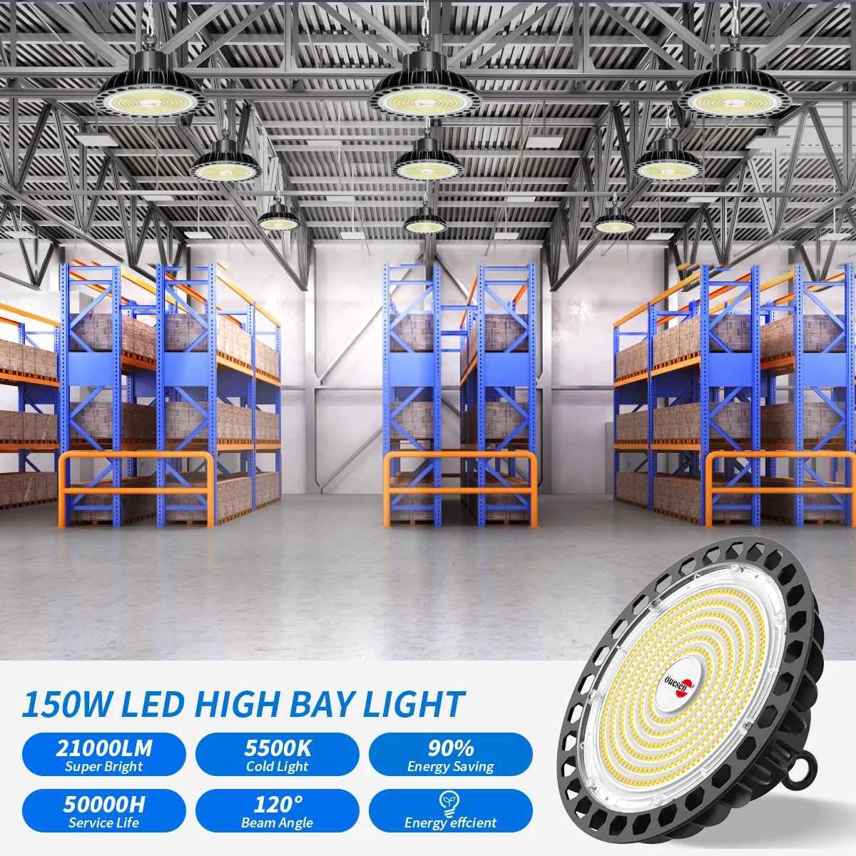 5 Years Warranty IP65 High Bay Light Black Heat Dissipation Aluminum 5000K Daylight 150W LED High Bay Light