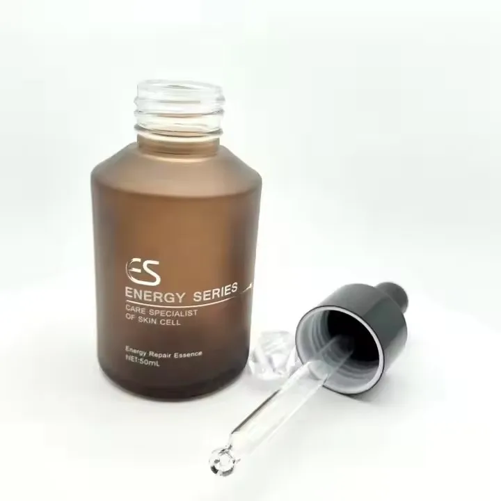 Luxury Serum Glass Bottle 50ml Frosted Amber Serum Glass Bottle Essence Dropper Bottle