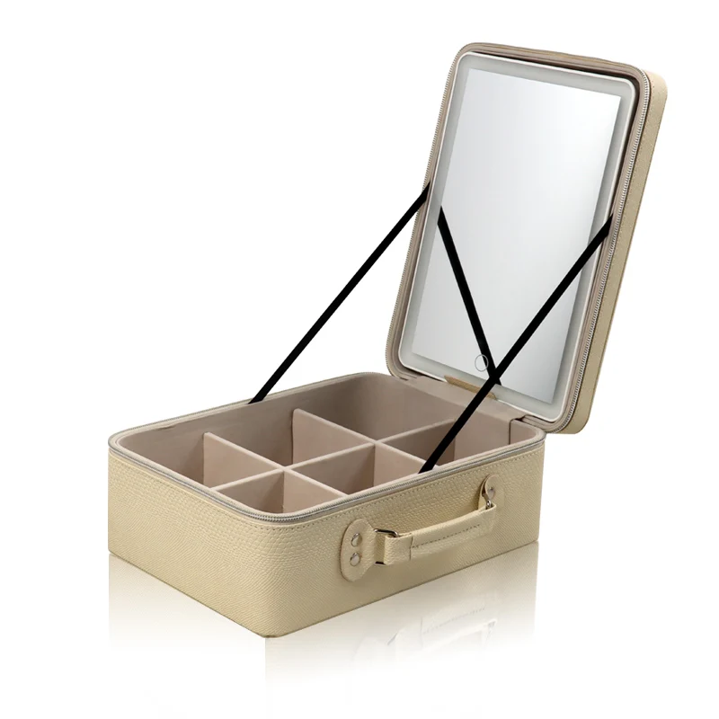 Wholesale Portable Vanity Case Mirror Travel Boxes Carrying Cosmetic Organizer Bag Led Makeup Case With Light Case
