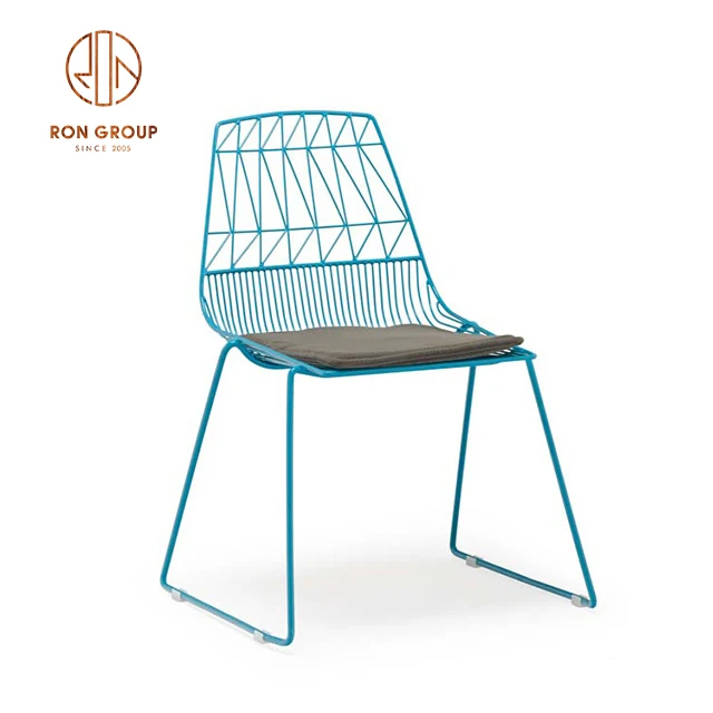 Wholesale Cheap Outdoor Garden restaurant Furniture Courtyard Silver metal Wire Dining chairs With Seat Pad