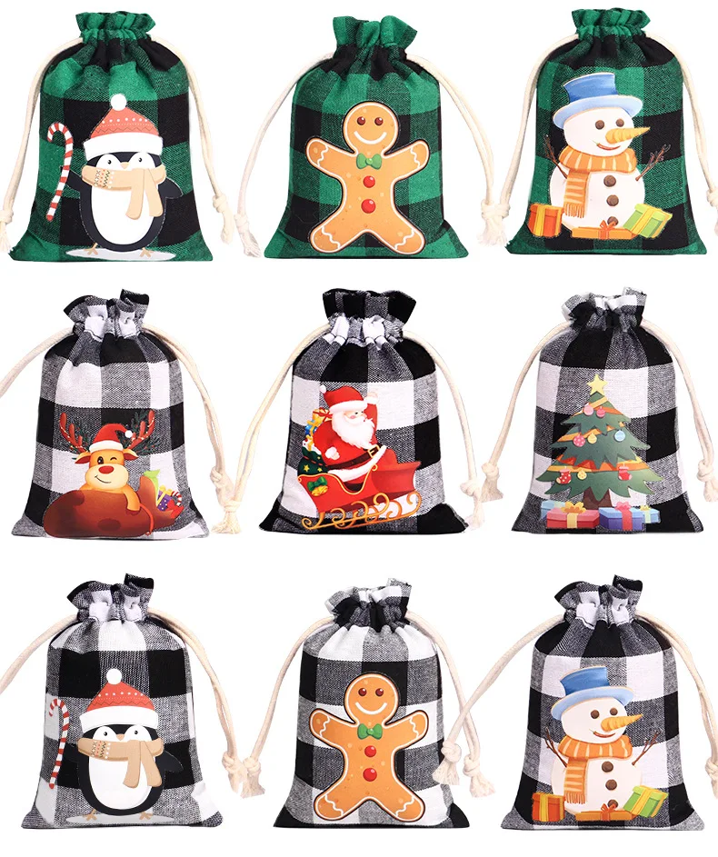 Eco custom logo Beautiful Drawstring small cloth bag Santa Storage Sacks Christmas Gift Candy Bag