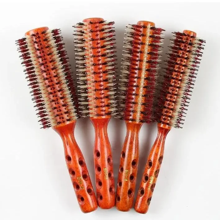 Hair Brush with Boar Bristle for Salon Styling Round Wooden Pear Blossom Wooden Curly Hair Comb Modeling Super Round RolleR Comb
