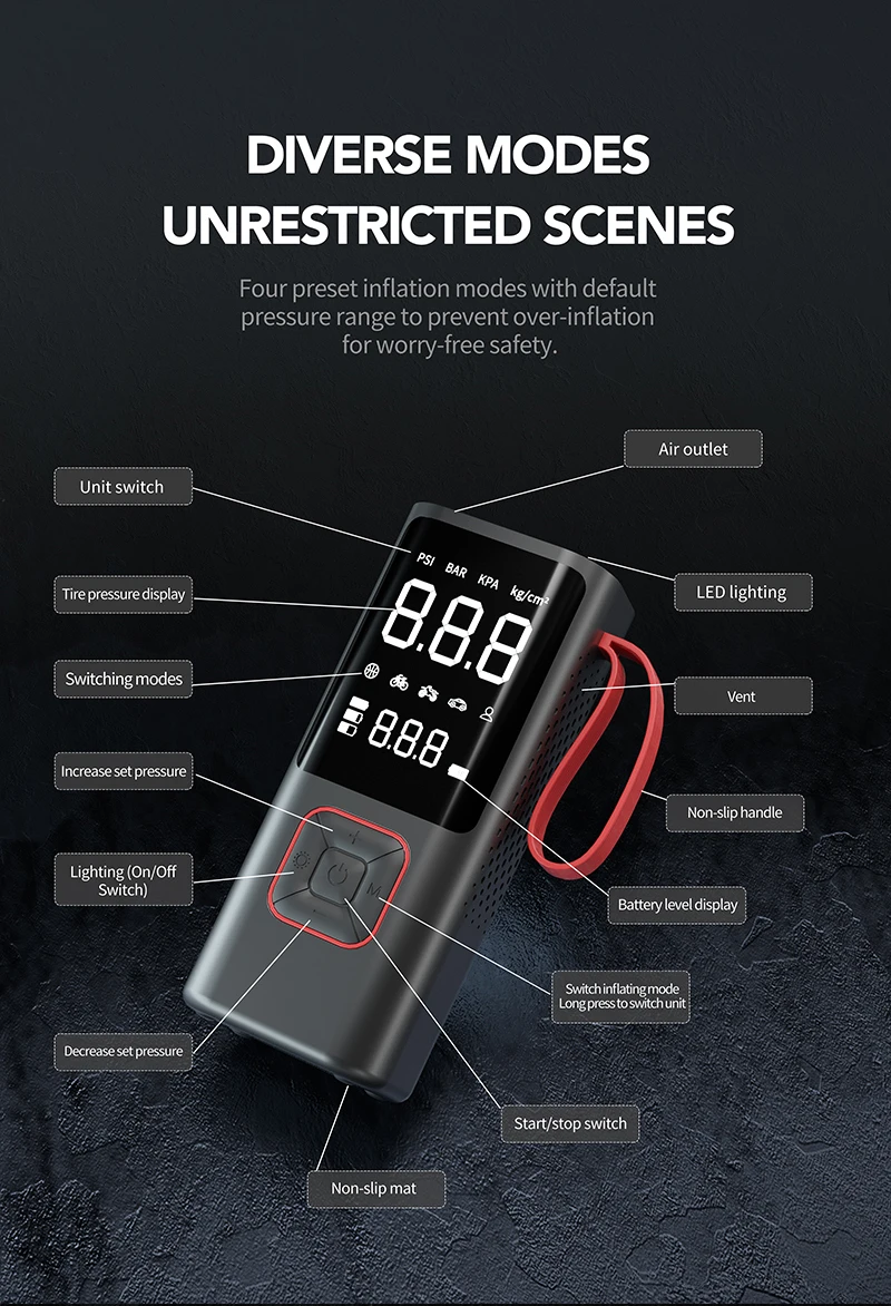The source factory can customize 21 cylinder portable outdoor electric digital wireless pneumatic tires with lights