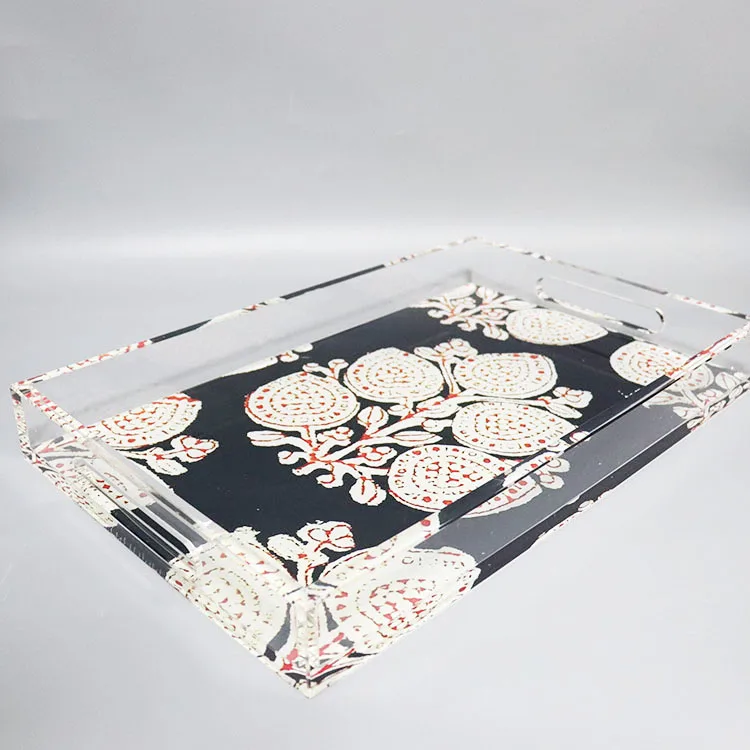 Rectangle Acrylic Serving Trays for Restaurant Food Tray Custom Printed Suqre Display Tray Organizer