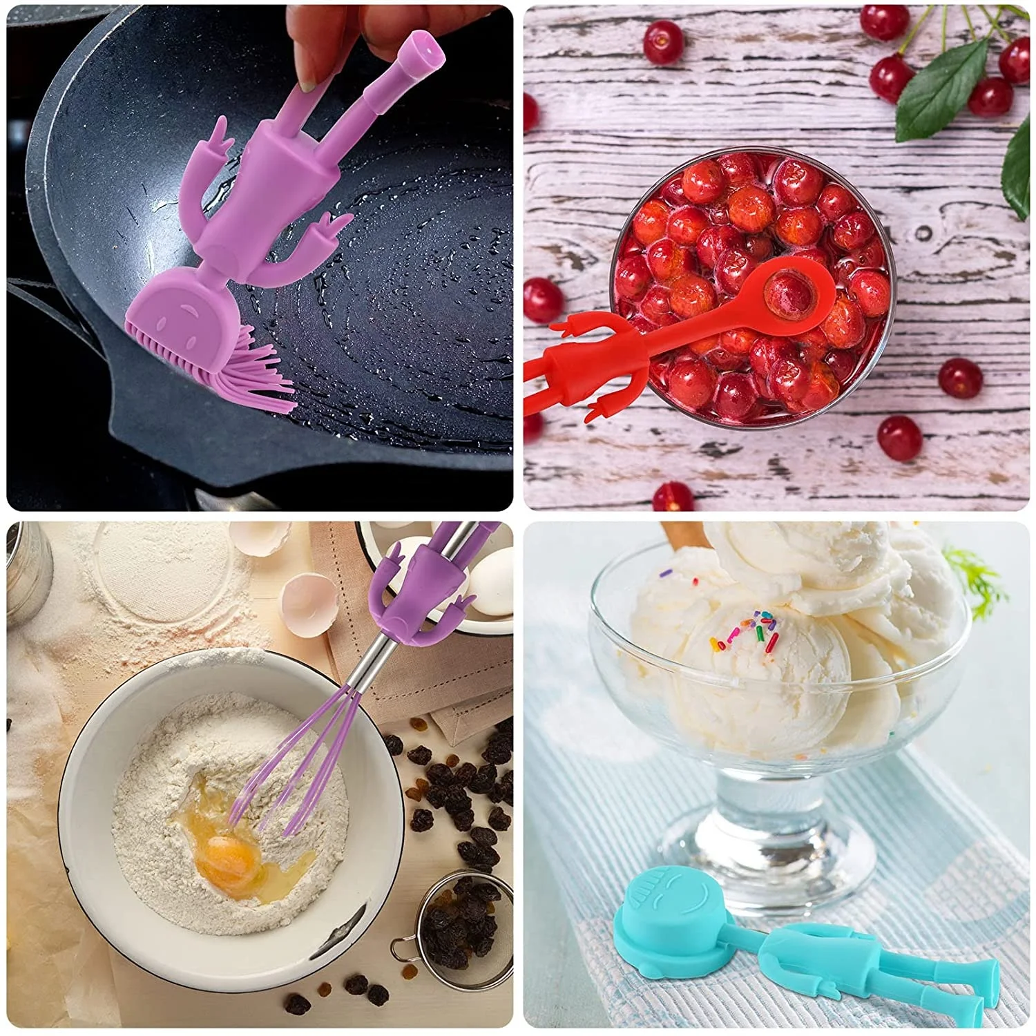 Kids Kitchen Utensils Set 6 Pieces Human Shaped Non Stick Heat Resistant Baking Tools Gadgets Silicone Cute Stand up Kitchenware