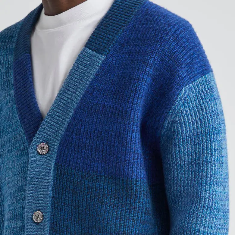 Winter Fashion Custom Logo Knitted Knitwear V Neck Long Sleeve Color Block Men Cotton Cardigan Coat Sweater For Men