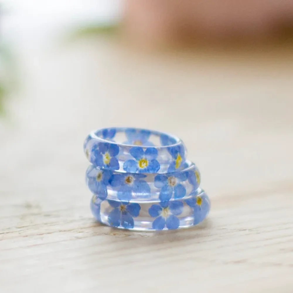 Factory Price Forest Series Forget Me Not Jewelry Transparent Epoxy Resin Real Flower Ring