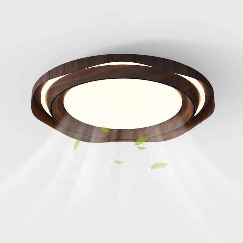 Invisible Ceiling Fan Light Wood Grain Dimmable Ceiling Lamp Adjustable Led Light Bedroom Kitchen Iron Square Living Room