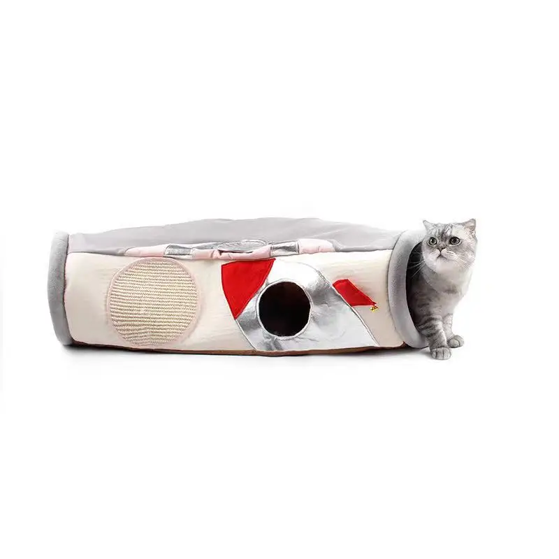 
Creative Pet Toy Cat Tunnel with Cat Scratch Board and Cat Teaser Semi-enclosed Spaceship Shape 