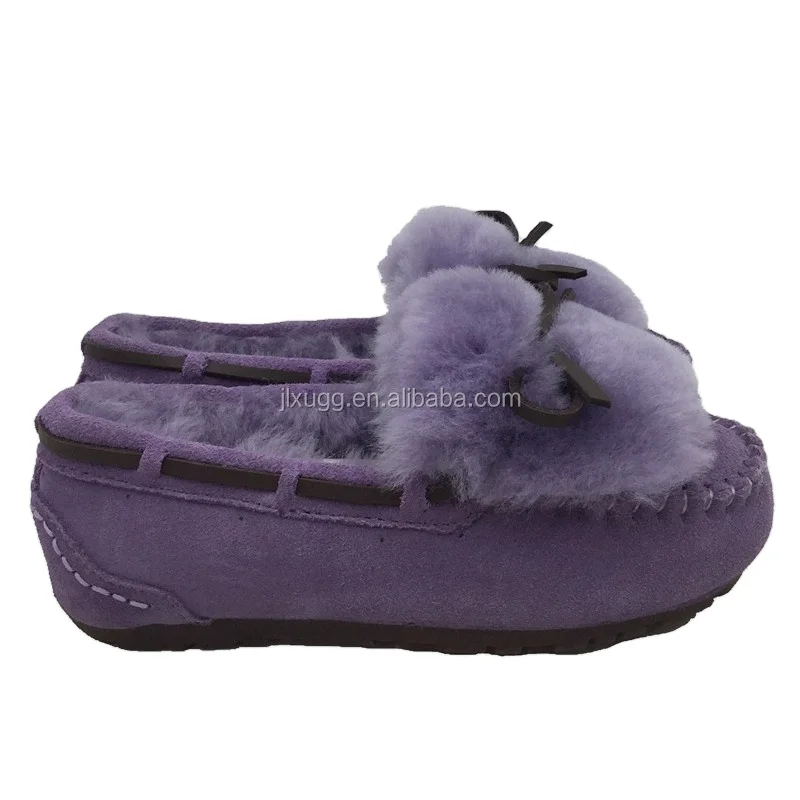 cozy sheepskin softsole Moccasin Slippers purple color
