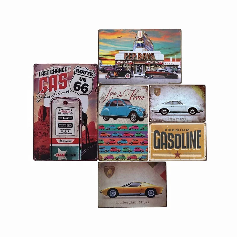 Vintage Retro Metal Tin Sign Gasoline Car USA Routes 66 Road Iron Poster Wall Decor Garage Service Bar Signs Casting Plaque