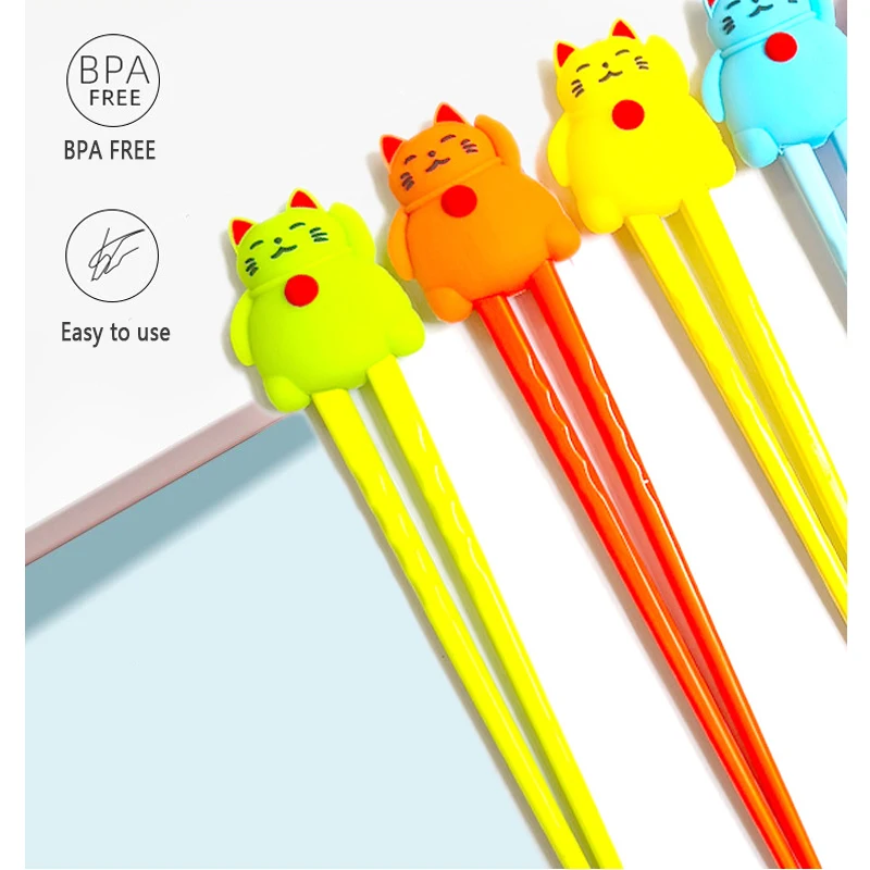 BPA Free Promotional various durable using cartoon head children plastic chopsticks