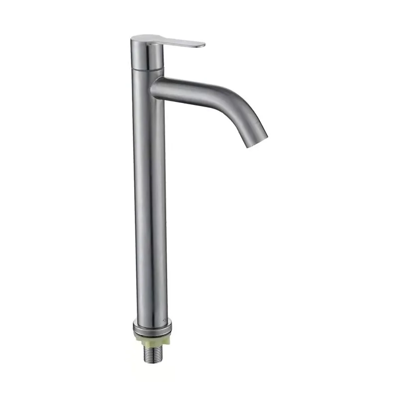 DQOK Cheap 304 Stainless Steel Tall Brushed Chrome Water Mixer Taps Basin Faucet