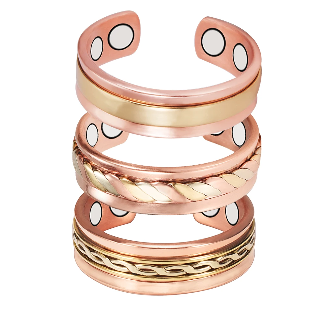Wollet Unisex Comfortable Fit Ring Stylish Plain Rose Gold Wedding Magnetic Copper Ring