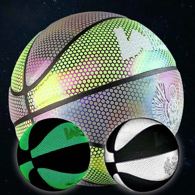 holographic glow custom reflect shiny fluorescent customized reflective basketball