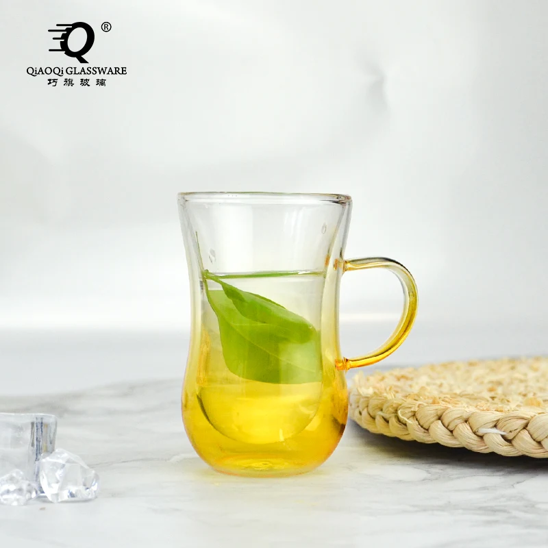 Double Wall gradient color Tea Glassware Juice cup Custom high Borosilicate Glass coffee Cup