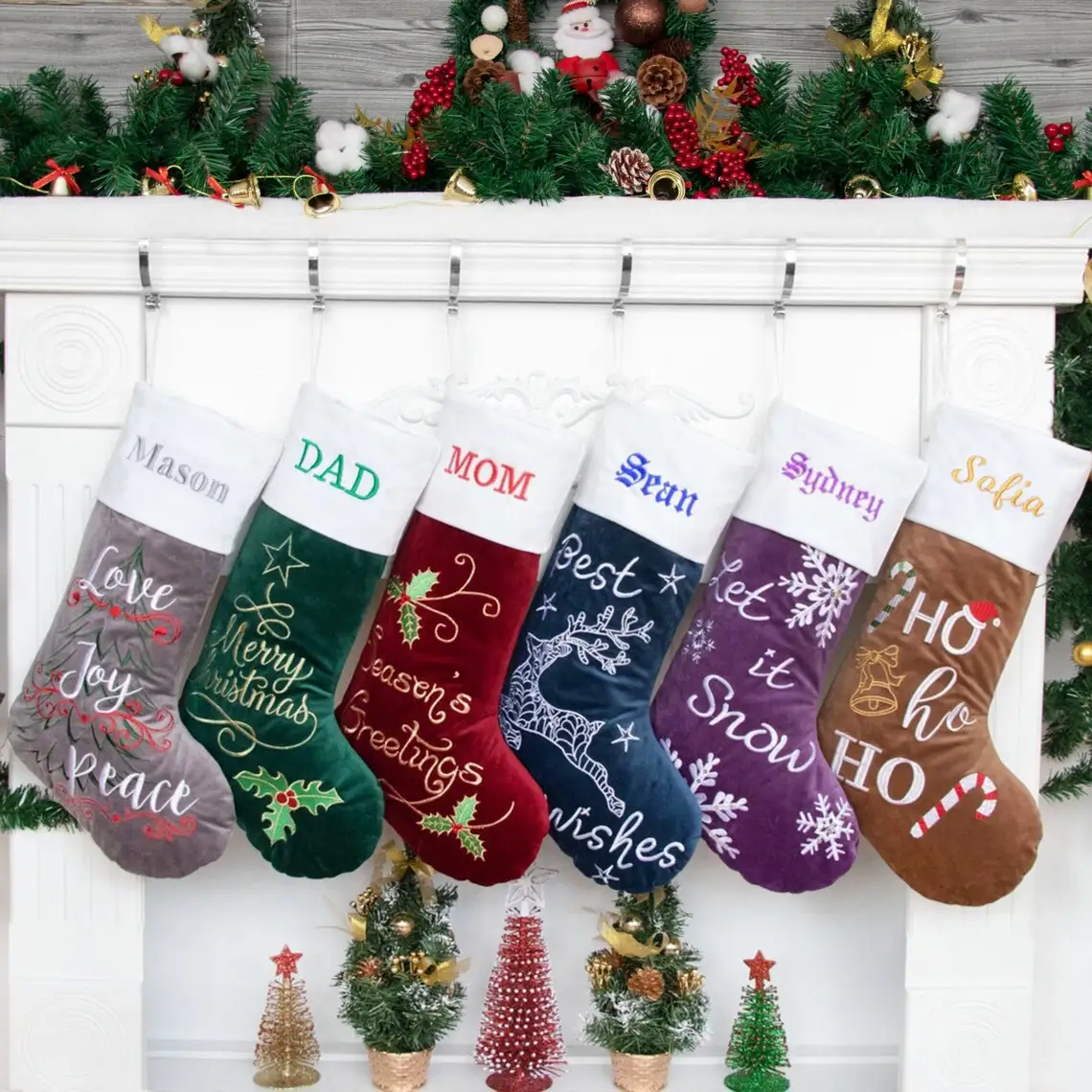 Personalized Embroidery Classic Luxury Velvet Christmas Stockings Hanging Ornament Decoration