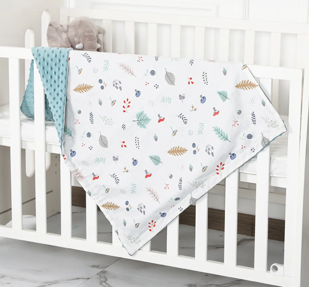 Baby waffle double side blanket bamboo cotton 110x70cm animal printed skin-friendly warm newborn wraps baby gift set