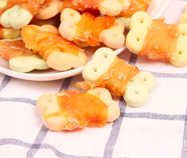  Chicken Wrapped White Bone Shaped Biscuits Food Dog Pet Snack Ttreat
