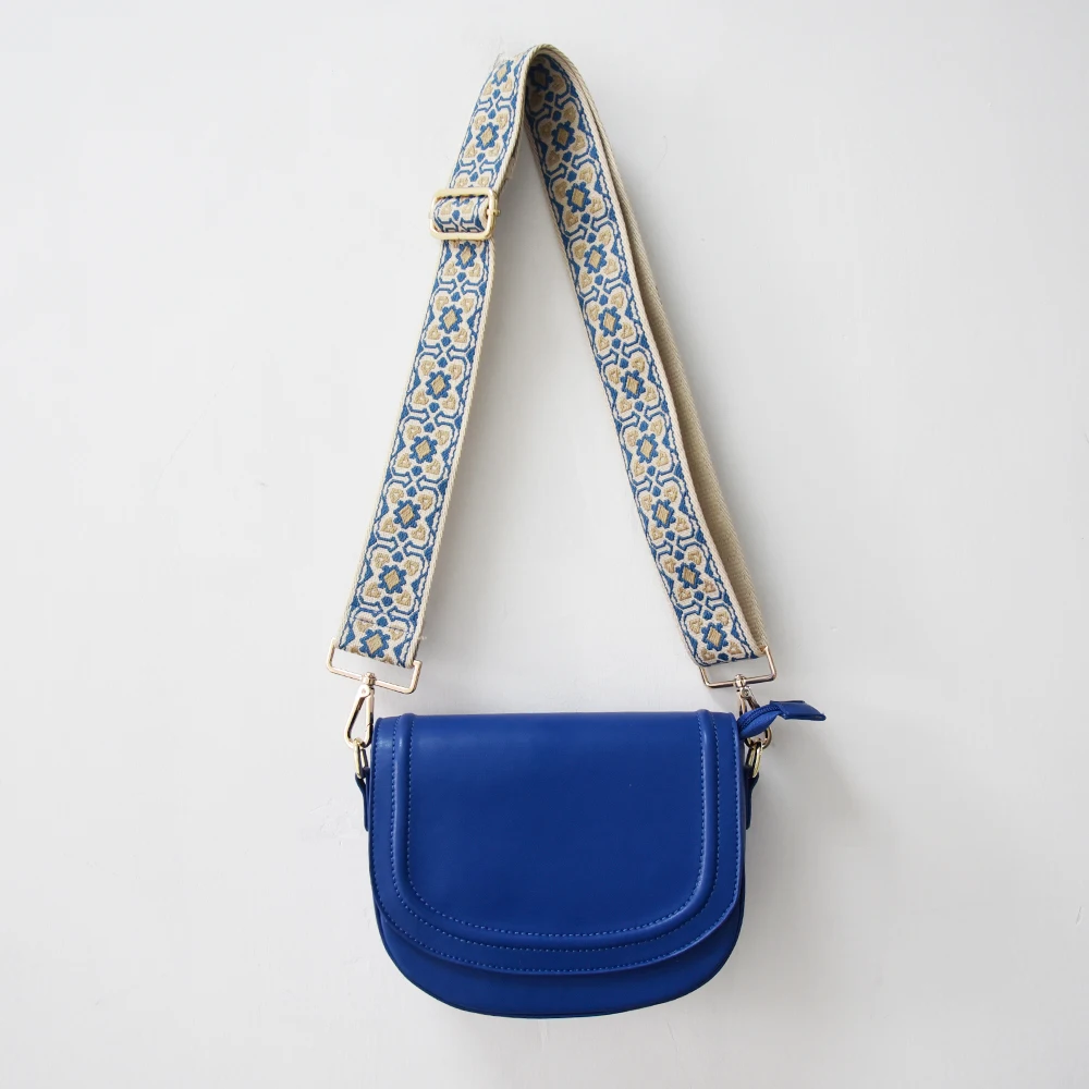 Goatskin  Leather Feeling Saddle shape Classic ladies Design Bag Small Size with Woven Strap Hand Free  for Girls and Women