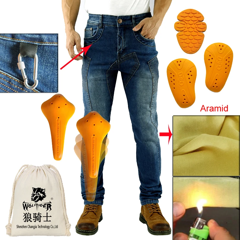 WOLFRIDER Aramid Motorcycle jeans South Korea Pants retro Japan Men Moto Protection riding Jeans Aramid Motocross Protective 036