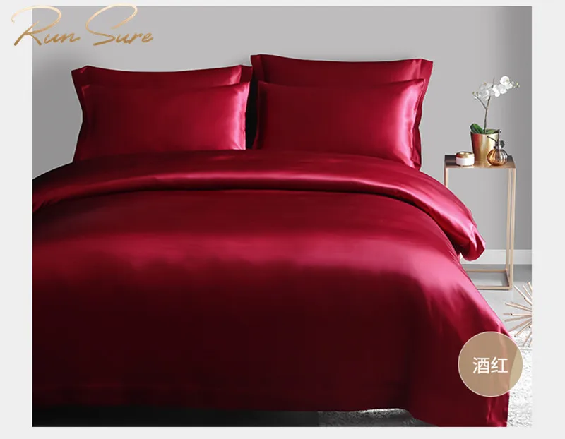100% silk seamless red silk bed sheets pure red silk bedding set good for skin and hair