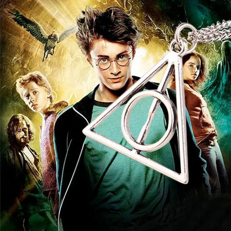 Classic Movie Harry and Potter Necklace Luna Deathly Hallows Triangle Pendant Sweater Chain Necklace