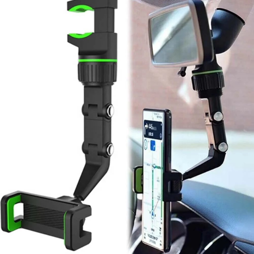 360 Rearview Mirror Phone Holder for Car Multifunctional Mount Phone and GPS Holder Universal Rotating Car Phone Holder