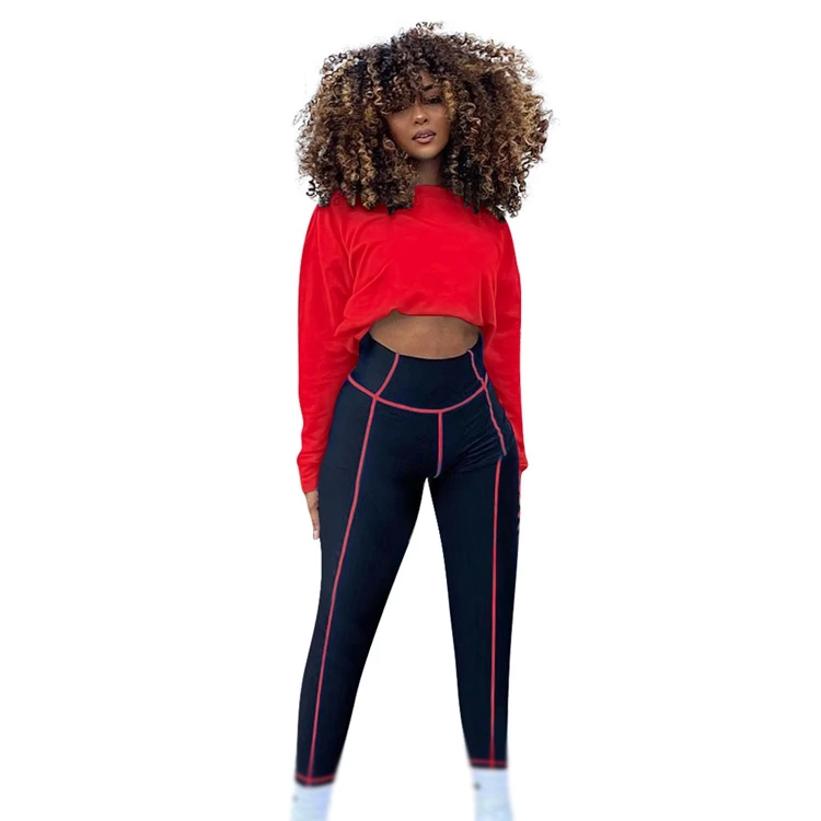 Fancy new print spring 2021 new arrival patchwork knitted sportswear casual women clothing two piece pants set
