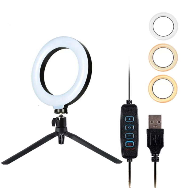 Amazon hot sale 6inch 16cm Led Ring Light With Plastic Desktop tripod For Tiktok Live Streaming