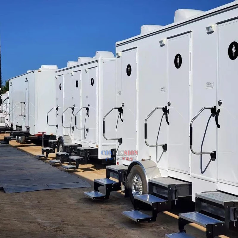 3 Stall Outdoor Public Portable Restroom Trailer Camping Caravan Toilet Trailer Mobile Restroom Shower