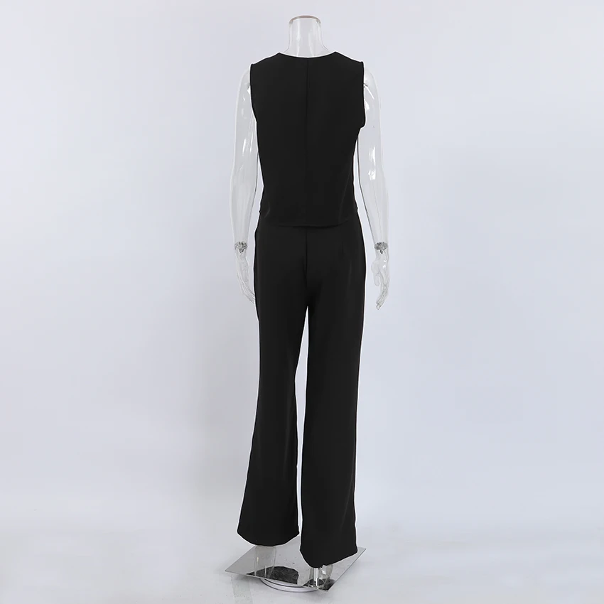 OOTN 2 Pieces Blazers Tops And Straight Pants Women Business Summer Sets 2023 Chic Black Classy Office Ladies Pants Suits