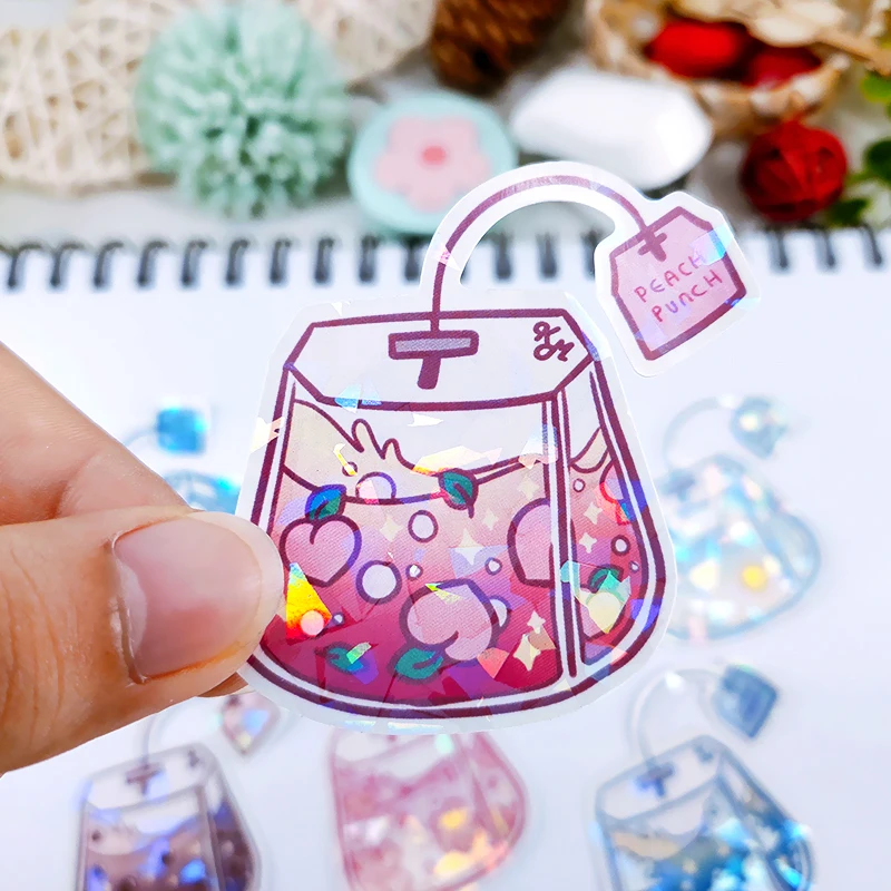 Gold trim 3d holographic self adhesive custom vinyl die cut sticker for kids