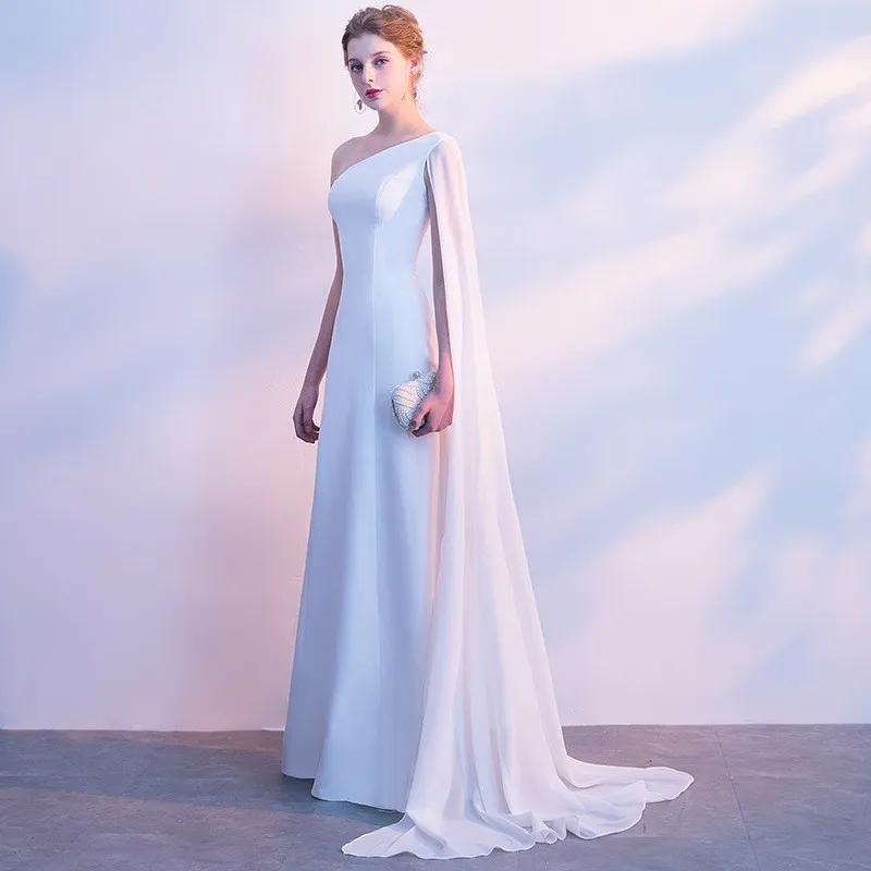Women party white one-shoulder formal elegant long evening prom dresses