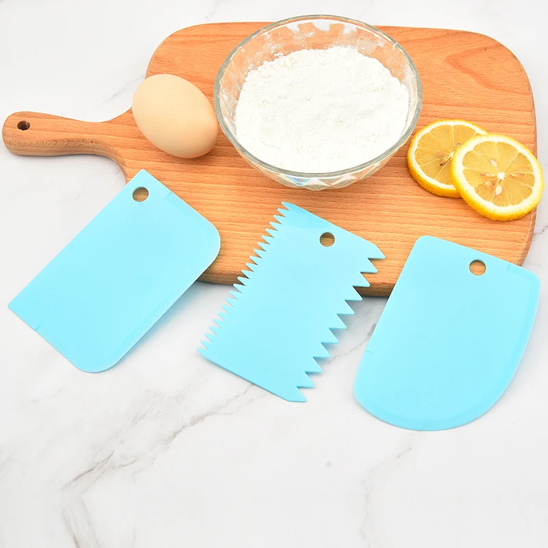 3-piece baking pastry tools plastic dough scraper cake comb cream scraper