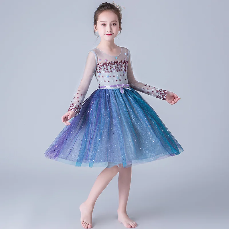 2022 Christmas New Long Sleeve Net Yarn Teen Girl Flower Wedding Dress