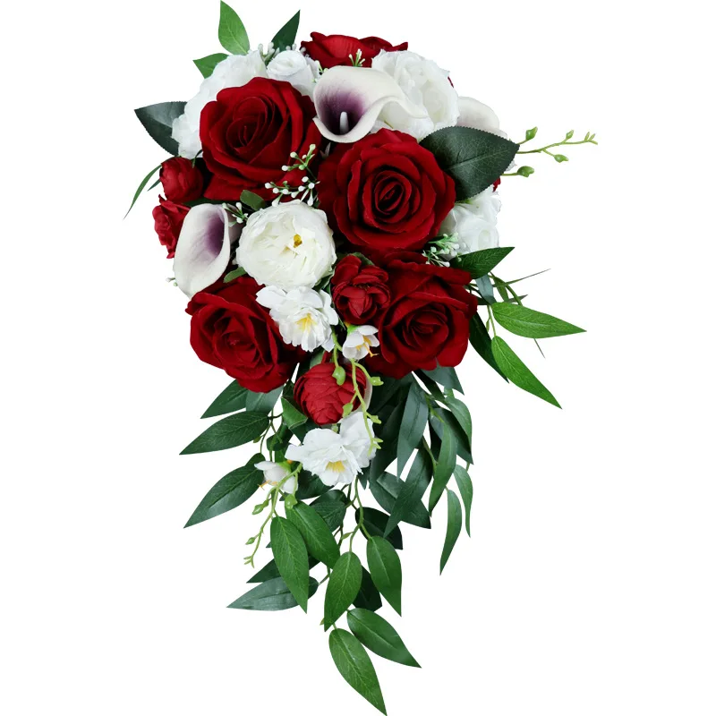 MOQ 2pcs wedding flowers supplies bridal wedding bouquet bride red artificial silk roses