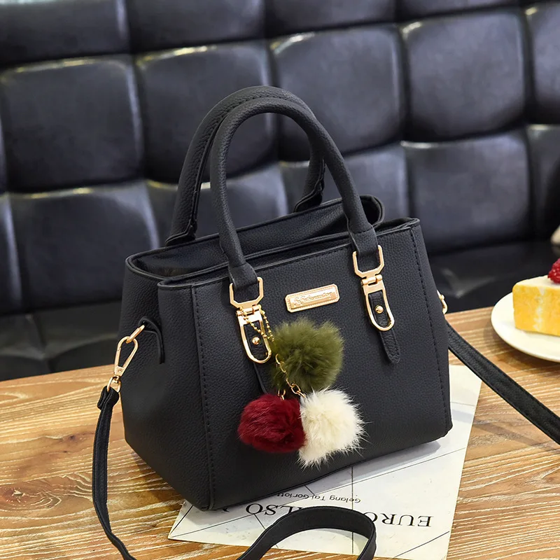 New style double-deck handbags with full ball keychain long shoulder strap shoulder bags ladies small purses