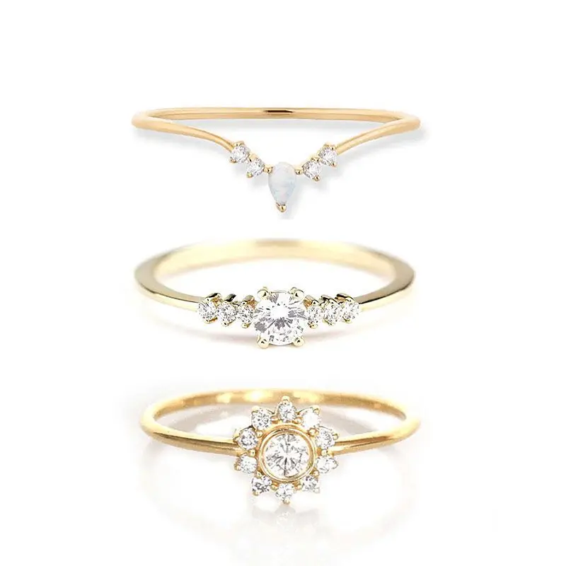 New S925 Sterling Silver fashion Stackable V-shaped diamond-encrusted ring jewelry trend light luxury jewelry Opal Ring